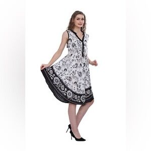 Seven Islands by NY Swimsuit Cover Up Sun Dress Boho Black & White Sz. Medium